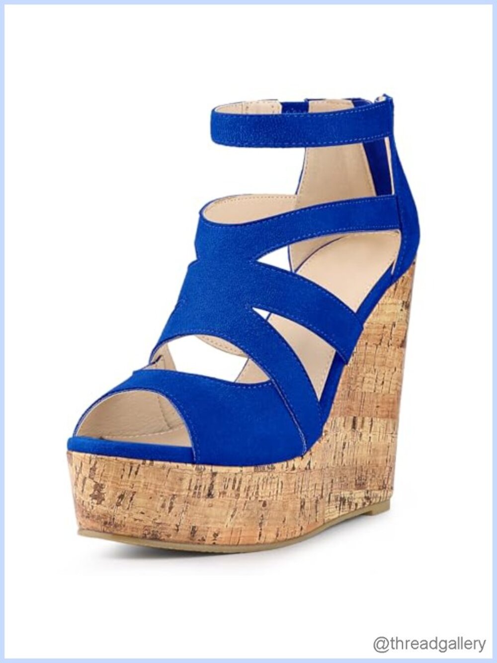 Women's Platform Peep Toe Cutout Caged Cork Wedge Heel Sandals Faux Suede